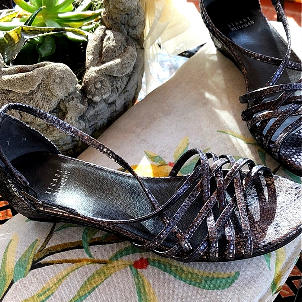 Stuart Weitzman Gray Metalic Snakeskin Sandals - Picture 7 of 7